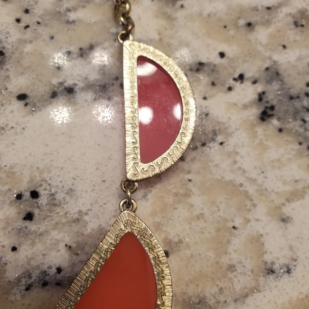Francesca's Coral Statement Choker Necklace Goldtone w/chain extender